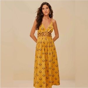 Farm Rio: Coconut Tree Tapestry Macrame Yoke Maxi Dress